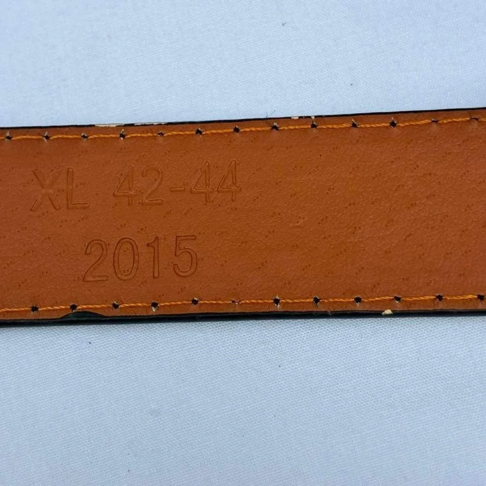 Barbados Leather Mens Belt Black Genuine Leather Silver Buckle XL 42-44 Classic
